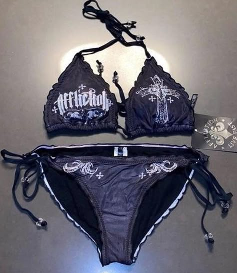 #affliction Skull Swimsuit Bikinis, Y2k Bikinis, Y2k Swimwear, Y2k Swimsuit, Swimsuits Outfits, Fits Clothes, 2000s Fashion Outfits, Cute Bathing Suits, Cute Bikinis