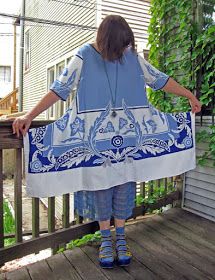 Project Minima: A Cool Blue Tablecloth Dress Tablecloth Dress, Clothing Upcycle, Blue Tablecloth, Upcycle Sewing, Repurposed Clothing, Altered Couture, Altering Clothes, It's Funny, Linens And Lace