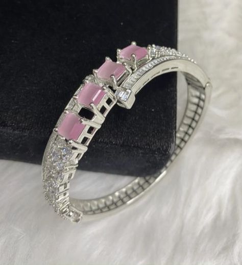 Silver Plated Pink Bangle Evening Cocktail Imitation Jewelry Indian Wedding Bridal Necklace Set Bijoux Jewelry Indian Wedding, Walmart Jewelry, Bridal Necklace Set, Stone Bangle, Jewelry Indian, Bracelet Design, Evening Cocktail, Cz Jewelry, Pink Gemstones