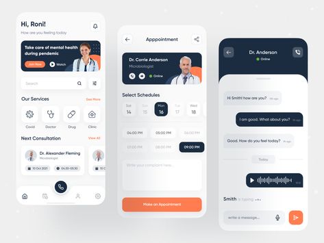 Medical Consultation App by Syed Roni Ride App, Doctors Appointment, Mobile App Inspiration, Ui App Design, Flat Layout, App Design Layout, Ui Ux App, Ui Design Mobile, App Inspiration