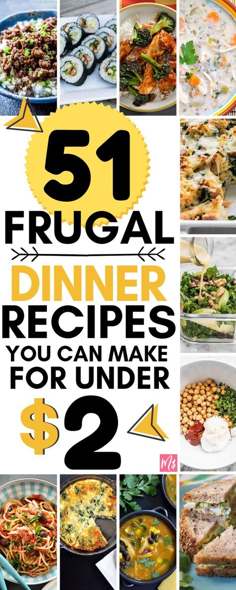 Easy to make dinners! Frugal, healthy meals you can make for under $2 per meal. Genius frugal recipe ideas on a budget. Cheap and easy-to-make dinner ideas for two bucks or less! -- Frugal recipes, frugal meals, dinner recipes, easy recipes, simple cheap meals, college student recipes, eating well, #frugalmeals #mealplanning Frugal Healthy Meals, College Student Recipes, Frugal Dinner Recipes, Cheap Meals To Make, Wallpaper Food, Frugal Recipes, Easy To Make Dinners, Cheap Easy Meals, Student Recipes