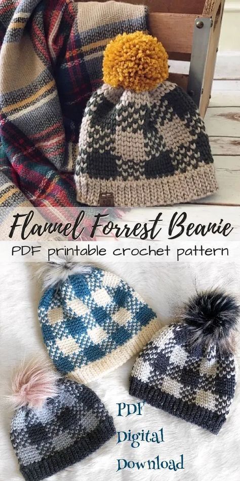 Crochet Blanket Diy, Yarn Crafts For Kids, Knitting Amigurumi, Plaid Crochet, Hat Patterns Free, Confection Au Crochet, Knitting Patterns Free Hats, Plaid Hats, Handmade Yarn