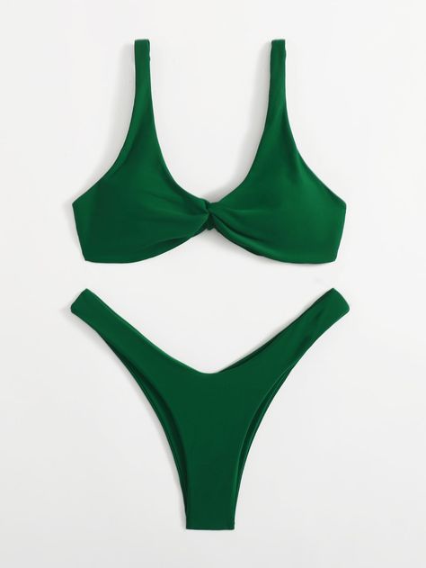 Dark Green Sexy   Nylon Plain   High Stretch  Women Beachwear Leg Bandage, Plus Size Summer Fashion, Swimsuit Shein, Bandage Swimsuit, Winter Leather Boots, White Shoes Women, Padded Bra, Padded Bras, High Leg