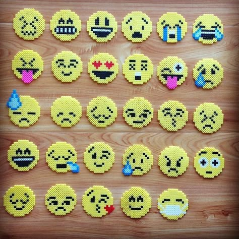 Perler beads emojis. Beads Perler, Melty Bead Patterns, Fuse Bead Patterns, Art Perle, Hama Beads Design, Perler Bead Designs, Perler Bead Crafts, Perler Crafts, Perler Beads Ideas