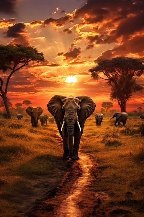 African Elephant Illustration, Farm Tattoo, Lion And Elephant, Elephant Background, Safari Scene, African Savanna, Elephant Photography, Africa Art Design, Kerala Travel