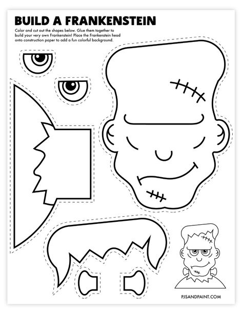 free printable build a frankenstein Halloween Kids Crafts Easy, Halloween Worksheets Free, Frankenstein Craft, Snowman Coloring Pages, Scarecrow Crafts, Halloween Frankenstein, Free Printable Halloween, Monster Craft, Free Printable Crafts