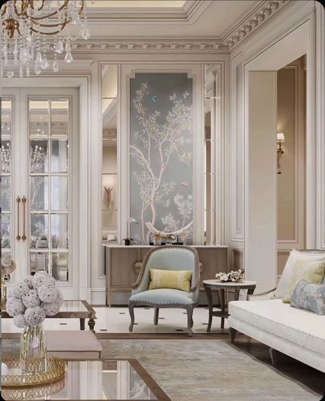 New Classic Home Design, Neoclassical Interior 2023, Classic House Design Inside, Old Classic Interior Design, Modern Baroque Interior Living Rooms, Neo Classic Luxury Interior, Glam Chic Interior Design, Modern Regency Living Room, Newclassic Interiordesign