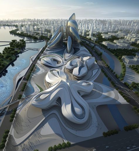 Zaha Hadid's Modern Art Center Unveiled in China Hadid Architecture, Architecture Cool, Zaha Hadid Architecture, Zaha Hadid Design, Futuristic Building, Philip Johnson, Modern Architecture Building, Zaha Hadid Architects, Changsha