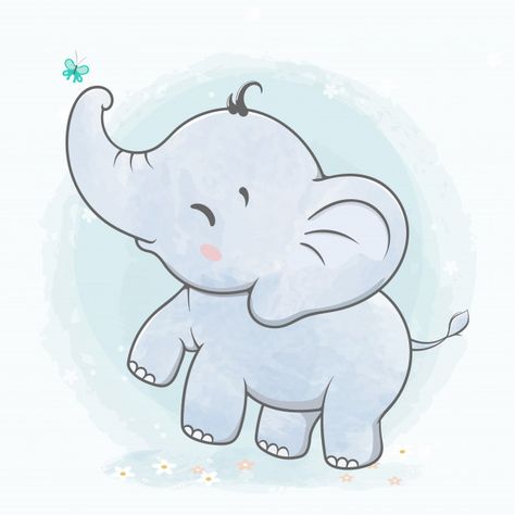 Cute baby elephant play with butterfly w... | Premium Vector #Freepik #vector #birthday #invitation #baby #party Baby Elephants Playing, Baby Elephants Art, Cute Elephant Cartoon, Baby Elephant Drawing, Happy Birthday Invitation Card, Elephant Cartoon, Cartoon Water, Elephants Playing, Baby Animal Drawings