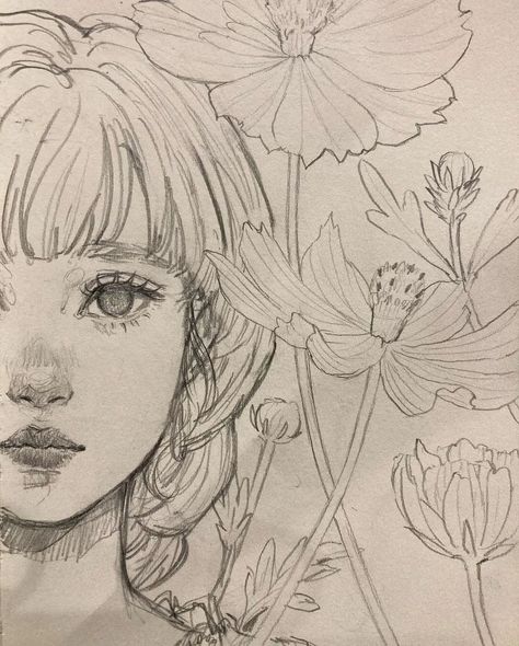 Cosmos Illustration, Sketch Vs Final, Sketches Doodles, Animation Art Sketches, Kpop Drawings, Arte Sketchbook, Art Drawings Sketches Creative, Realistic Art, Hand Art Drawing