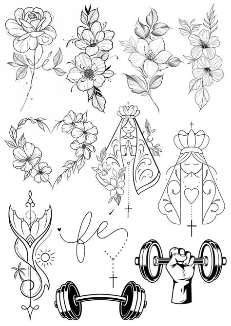 Flesh Tattoo, Tattoo Fine Line, Egyptian Tattoo Sleeve, Small Girly Tattoos, Clock Tattoo Design, Flower Line Drawings, Flower Drawing Tutorials, Flash Tattoo Designs, Cool Small Tattoos