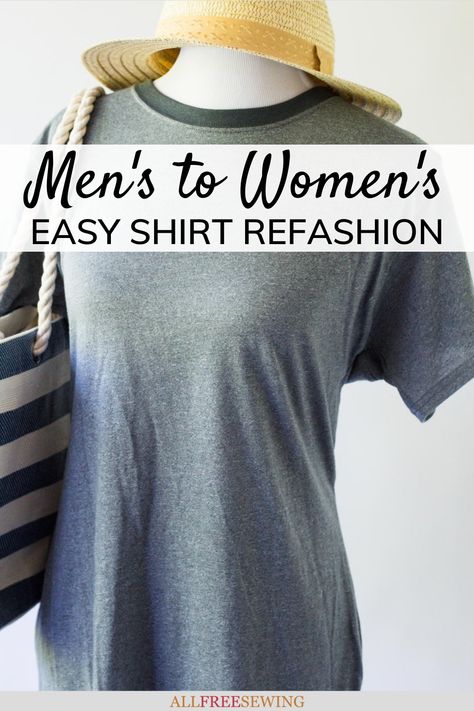 Type Of Shirt, Shirt Alterations, Altered T Shirts, Thrifty Crafts, Redo Clothes, Shirt Makeover, Mens Shirt Refashion, Summer Dresses Casual, Diy Clothes Refashion