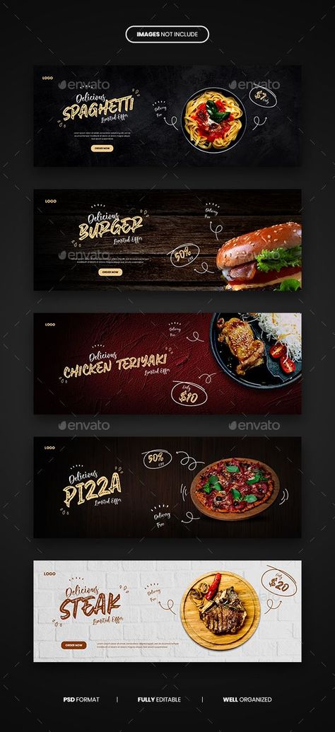 Food Menu and Restaurant Facebook Banner Menu Food, Food Ad, Modern Graphic Art, Creative Advertising Design, Promotional Banners, Facebook Banner, Fb Ads, Banner Ad, Change Image