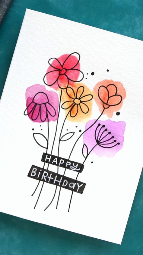 Birthday Cards Diy Easy Simple, Watercolour Birthday Card Ideas Easy, Diy Watercolor Painting Ideas, Homemade Cards Watercolor, Birthday Cards Diy Watercolor, Cricut Watercolor Cards, Paper Craft Cards, Diy Watercolour Card, Water Colour Card Ideas