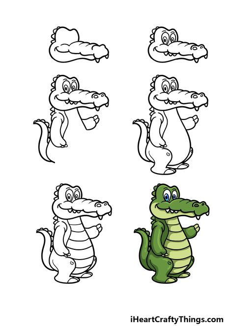 Cartoon Alligator Drawing - How To Draw A Cartoon Alligator Step By Step! Reptile Cartoon Drawings, Cartoon Alligator Tattoo, Cartoon Alligator Drawing, Alligator Doodle, Alligator Illustration, Alligator Drawing, Cartoon Alligator, Alligator Tattoo, Stick Poke