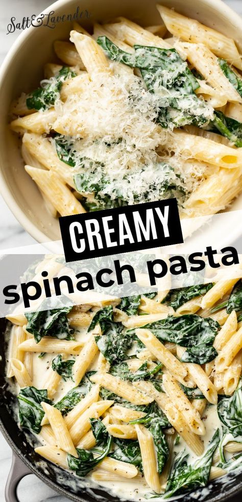 Easy Spinach Pasta, Creamy Spinach Pasta, Spinach Pasta Sauce, Spinach Pasta Recipe, Spinach Cream Sauce, Creamy Spinach Sauce, Spinach Side Dish, Spinach Recipes Healthy, Spinach Pasta Recipes