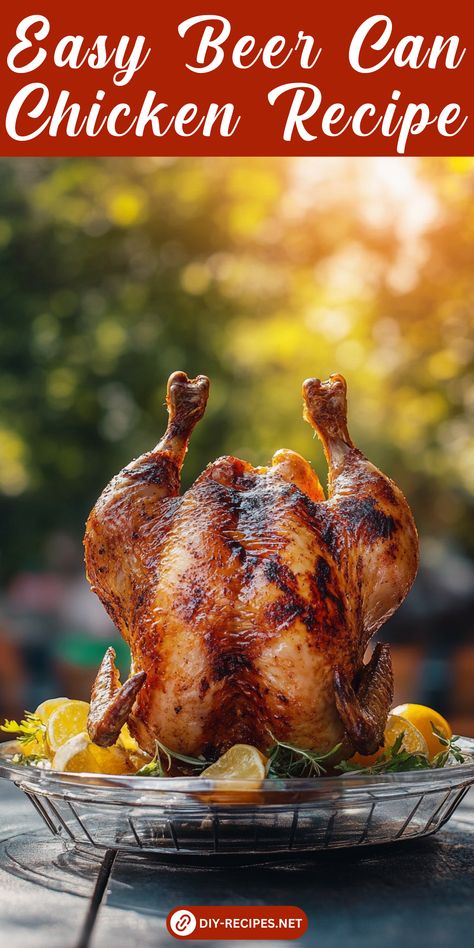 Make juicy beer can chicken on the grill with this easy recipe! Seasoned with thyme and cooked to perfection, it’s the ultimate BBQ dish. Grilled Beer Can Chicken, Beer Can Chicken On The Grill Traeger, Beer Can Chicken On The Grill, Beer Can Chicken In The Oven, Beer Chicken Oven, Chicken On The Grill, Can Chicken Recipes, Beer Chicken, Thyme Chicken