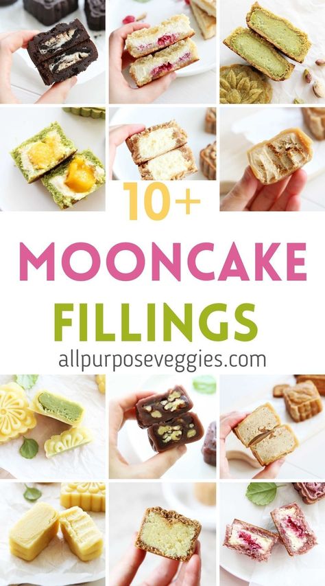 There are many different kinds of mooncake fillings, some easier to make than others – but one thing is certain. You can never have enough mooncake filling choices! Here is the ultimate list of mooncake fillings, from the traditional bean paste to more modern and unique mooncake filling varieties like cheesecake and ice cream. #mooncakes #mooncakefilling #chinesedesserts #midautumnfestival #mungbean #beanpaste Sweet Moon Cake Recipe, Mooncake Filling Ideas, Mooncakes Recipe Easy, Easy Moon Cake Recipe, Mooncake Filling Recipe, Moon Cake Filling Recipe, Moon Cake Recipes, Snow Skin Moon Cake Recipe, Snowskin Mooncake Recipe