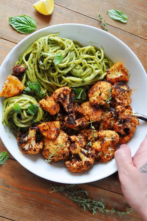 Blackened Cauliflower, Creamy Vegan Pesto, Vegan Pesto Pasta, Rabbit And Wolves, Creamy Pesto Pasta, Vegan Ideas, Creamy Pesto, Vegan Pesto, Spicy Dishes