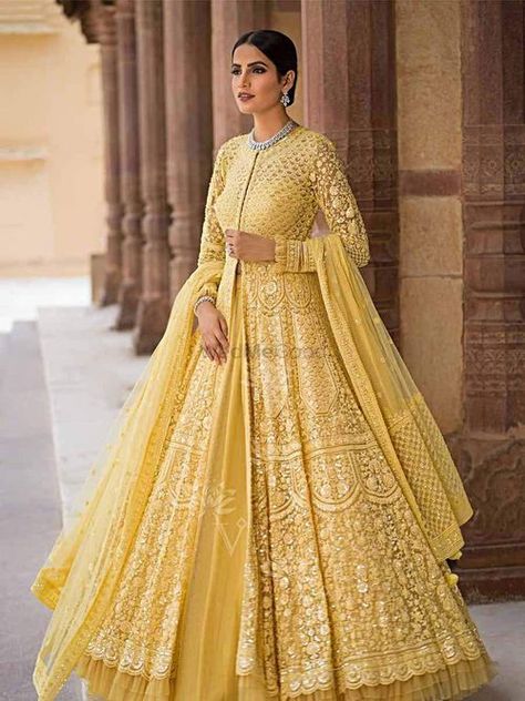 Sangeet Lehenga - Latest Collection with Prices - Shop Online Lehenga With Anarkali, Skirt And Kurti Indian Wedding, Gown With Jacket Indian Wedding, Gowns With Jackets Indian, Jacket Style Lengha, Anarkali Suits For Roka, Lakhnavi Gown Design, Indian Wedding Outfits Gowns, Jacket Style Gown