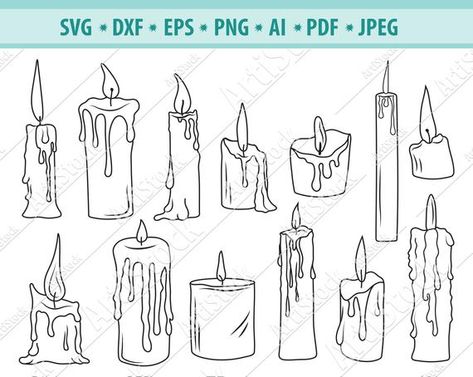 Melting Candle Tattoo, Melting Candle Drawing, Candles Drawing, Candle Doodle, Candle Sketch, Candles Clipart, Silhouette Candle, Candle Tattoo Design, Candle Svg