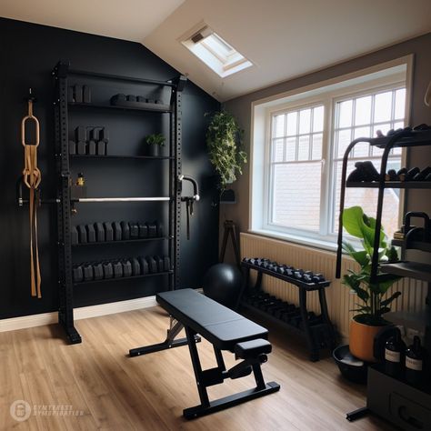 Gym in a Spare Room Garage Gym One Car, In Home Gym Room, Home Studio Gym, Home Gym Smith Machine, Home Gym Weight Rack, Spare Bedroom Home Gym, Spare Room Gym Ideas, Home Gym Inspiration Small Spaces, Home Gym Office