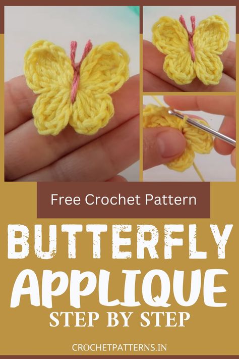 Crochet Easy Butterfly, Crochet Small Butterfly Free Pattern, Crochet Small Butterfly, Crochet Applique Patterns Free Simple, Crochet A Butterfly, Cute Crochet Blanket, Crochet Butterfly Applique, Crochet Cards, Crochet Blanket Stitch