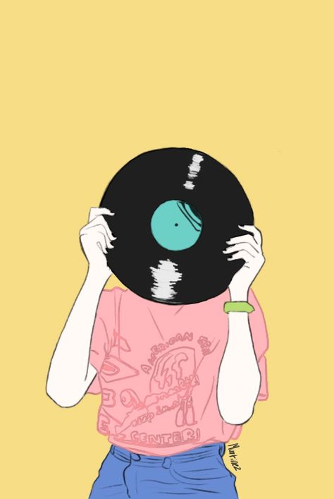 Listing To Music Aesthetic Cartoon, Music Illustration Aesthetic, Playlist Illustration, Cartoon Listening To Music Aesthetic, Vinyl Aesthetic Illustration, 90s Graphic Design, Pop Art Drawing, Music Illustration, Vinyl Record Art