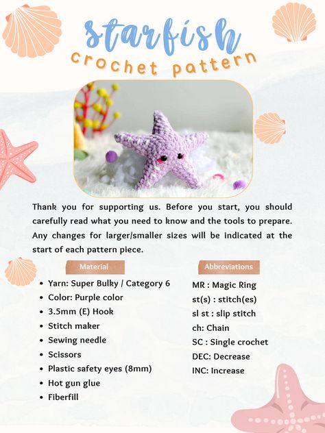 Starfish Crochet Pattern Free, Crochet Starfish Free Pattern, Nemo Starfish, Crochet Starfish Pattern, Starfish Amigurumi, Starfish Crochet, Angels Crochet, Crochet Starfish, Knit Animals