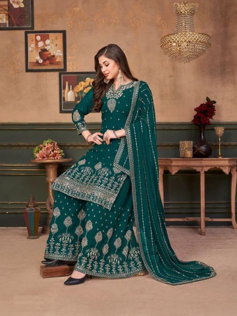 #dressesonline #eveningdresses #dressshopping #shararadresses #designerdress #sabyasachidresses #dressoftheday #fashion #womenclothing #pakistanidress #indiandresses #fashionposts #indianoutfits #fashionweek #pakistanidresses #etsysale #partyweardress #dresses #usa #uk #weddingoutfits #onlineshopping #instafashion #bollywood #beautifuldress #Salwarkameez #fashionblogger #dressforgirl #weddingdress #bridalweddingdress #bridedress #bridalwear #sangeetdress #shalwarkameez #pantstylesuit #etsysale Blue Sharara Suit, Teal Bridesmaid Dress, Blue Sharara, Teal Bridesmaid, Designer Salwar Kameez, Georgette Dupatta, Sharara Suit, Party Kleidung, Salwar Kameez Designs