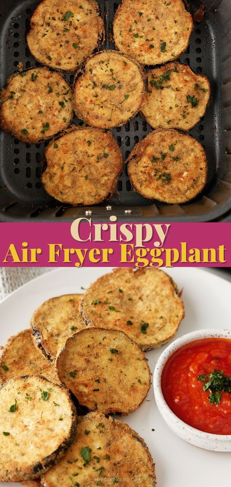 Easy And Healthy Air Fryer Recipes, Essen, Gf Eggplant Recipes, Good Eggplant Recipes, Eggplant Recipes In Air Fryer, Healthy Fried Eggplant, Low Carb Eggplant Recipes Air Fryer, Recipes With Eggplant Easy, Easy Egg Plant Recipes