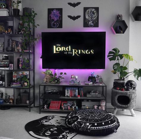 Grunge Living Room, Goth Aesthetic Room, Witchy Living Room, Goth Living Room, Wallpaper Creepy, Kawaii Creepy, Rocker Aesthetic, Steampunk Bedroom, Gothic Living Room