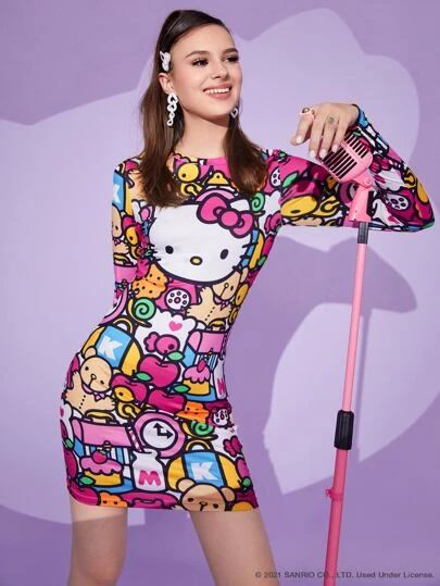 Cartoon Apple, Bodycon Dres, Friends Cartoon, Hello Kitty Dress, Apple Print, Hello Kitty Clothes, Hello Kitty Bag, Friend Cartoon, Hello Kitty And Friends