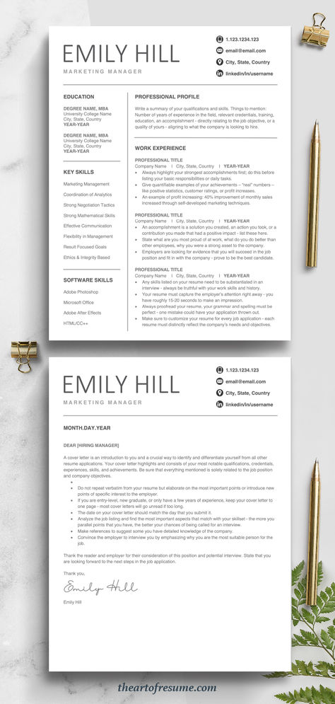 The Art of Resume Template | Professional Executive Resume Template Bundles with Free Cover Letter Organisation, Work Resume Templates, 2024 Resume Trends, Cv Ideas Professional Cv, Resume For Designers, Resume Video, Simple Resume Examples, Business Resume Template, Letter Reference