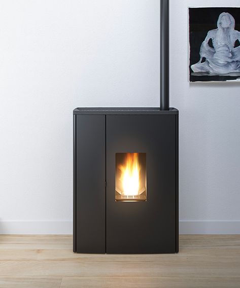 Modern pellet stoves - MCZ Pellet Fireplace, Pellet Stoves, Gorgeous Fireplaces, Wood Pellet Stoves, Double Glass Doors, Italian Home, Pellet Stove, Wood Pellets, Stove Fireplace