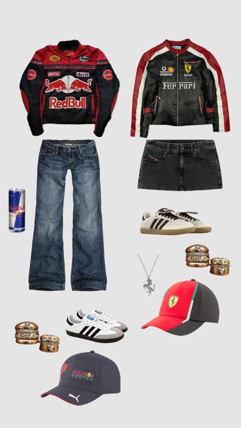 redbull and ferrari duo !! Aesthetic Jewellery, Race Day Outfits, Modern Outfits, Race Day, Matching Outfits, Outfits Aesthetic, Pretty Outfits, Fashion Inspo Outfits, Stylish Outfits