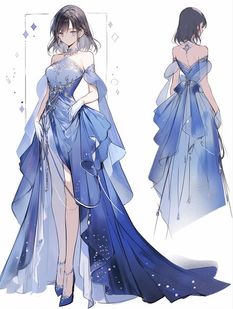 Dreamy Gowns, Dress Design Drawing, Clothing Design Sketches, Fashion Drawing Dresses, Drawing Anime Clothes, Anime Inspired Outfits, Dress Design Sketches, Fashion Illustration Dresses, Dress Sketches