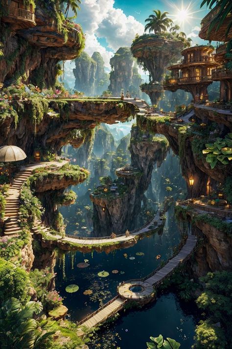 Cool Fantasy Worlds, Fantasy Landscape Minecraft, Earth City Fantasy Art, Fantasy Earth Magic Aesthetic, Dnd World Art, Other Worlds Art, Fantasy Locations Art, Fantasy Landscape Aesthetic, Fantasy Realm Aesthetic