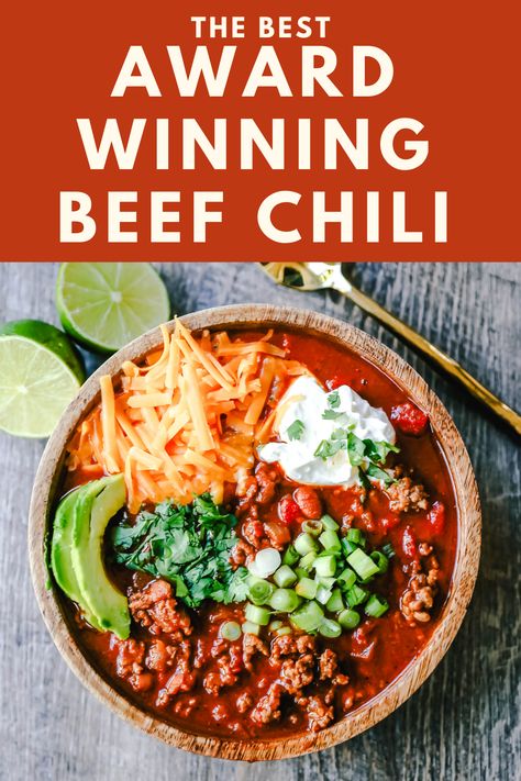 Beef Chilli Homemade Chili, Chili Best Recipe Award Winning, Best Award Winning Chili Recipe, Chili Recipe Beef Broth, Best Rated Chili Recipes, Best Chili Recipe With Bacon, Carlsbad Cravings Chili, Ipa Chili Recipe, Beef Tips Chili Recipe