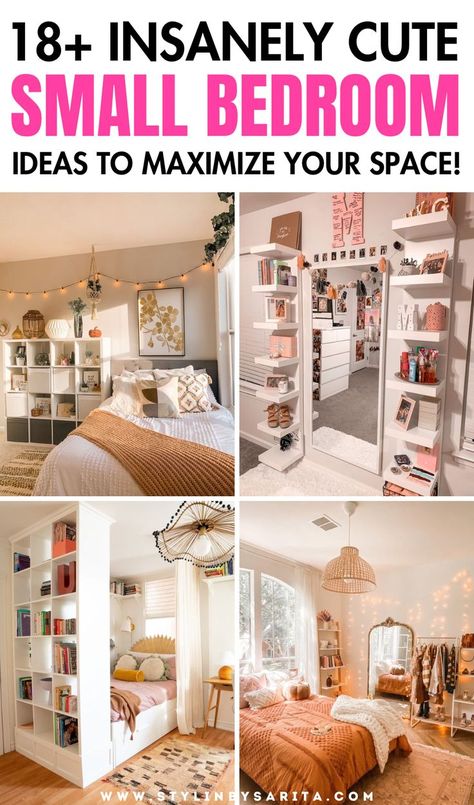 small bedroom ideas Small Room Bed Ideas Space Saving, Small Space Boho Bedroom, Diy For Small Bedroom, Get Ready Space In Bedroom, Creative Room Inspiration, Re Arrange Bedroom Ideas, Safe Bedroom Ideas, Tiny Bedroom Solutions, Bedroom Makeover Small Rooms