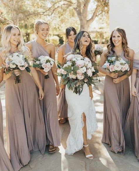 Bridesmaids in light brown color pallete - light brown bridesmaid dress Mauve Bridesmaid Dresses, Kim Wedding, Mauve Bridesmaid, Mauve Bridesmaid Dress, Bridesmaid Dresses Uk, Mauve Wedding, Dusty Rose Bridesmaid Dresses, Rose Bridesmaid Dresses, Dusty Rose Wedding