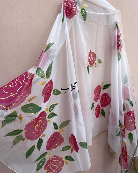 Handpainted Organza Dupatta ❤️✨ . . . . #dupatta #clothing #handpainted Organza Painted Dupattas, Handpainted Suits, Organza Printed Dupatta, Handpainted Dupattas, Dupatta Painting, Painted Dupatta, Asian Attire, Fabric Colour Painting, Fabric Painting On Clothes