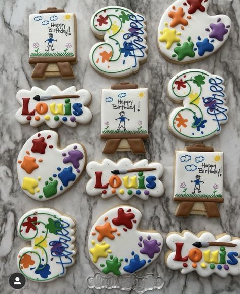 Painting Party Cookies, Paint Theme Cookies, Art Theme Cookies, Art Themed Cookies, Art Party Cookies, Art Cookies Decorated, Paint Party Food Ideas, Artist Cookies, Artist Birthday Party