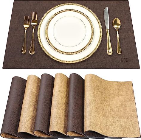 SUEH DESIGN Leather Placemats Set of 6 Reversible Table Mats Heat Resistant Waterproof No-Slip Place Mats for Dining Table Kitchen Parties Indoor Dining Table, Leather Placemats, Indoor Dining, Water Glass, Holiday Entertaining, Place Mats, Yellow Fabric, Classic Leather, Table Mats