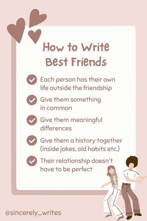 How To Write Best Friends, How To Make Two Characters Meet, Short Story Title Ideas, How To Write Friendships, Writing Found Family, Writing Best Friends, Writing A Novel Aesthetic, Write A Book Aesthetic, Writing Friendships