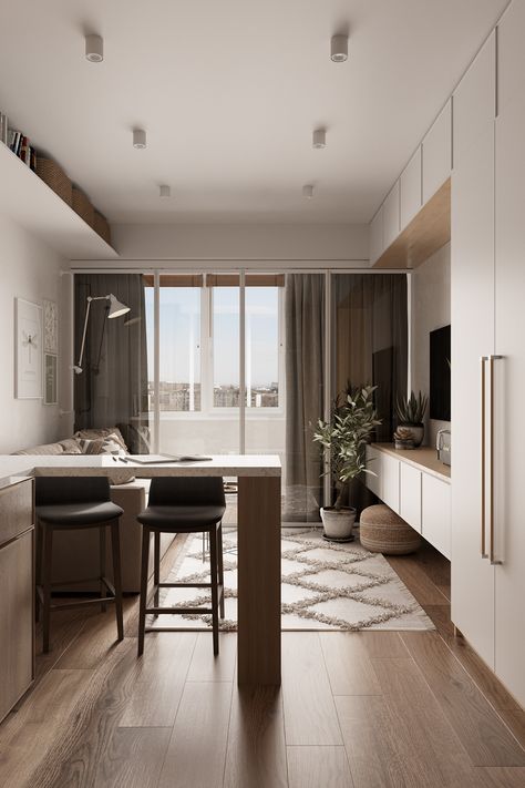 Small Flat Interior, Condo Interior Design Small, Small Condo Living, Small Apartment Plans, Smart Apartment, Mini Apartments, Studio Apartment Living, Condo Interior Design, Small Condo