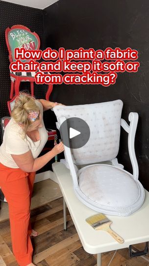 Painting A Fabric Chair, Painted Fabric Chairs, Painted Upholstered Chairs, Paint Fabric Chair, Painting Upholstery Fabric, Painted Chairs Diy, White Upholstered Chair, Painting Chairs, Painted Couch