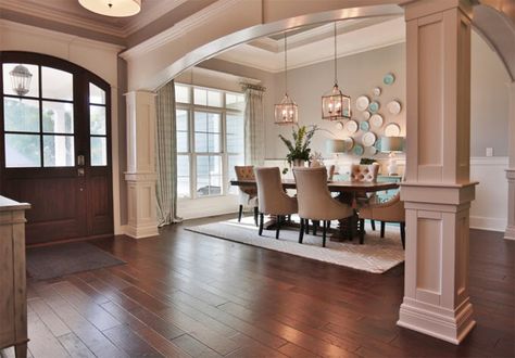 - Arched Doorway, Neutral Dining Room, Interior Columns, Dining Room Remodel, House Of Turquoise, Open Dining Room, Villa Plan, Elegant Dining Room, The Dining Room