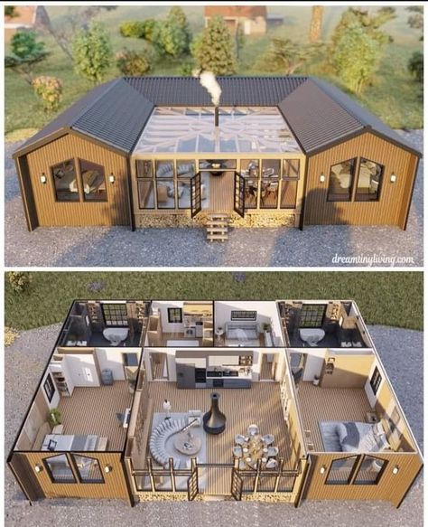 House Designs Exterior And Interior designs Compound Homes House Plans, Mini House Design Architecture, Small House For Family Of 4, Tiny Home Compound, Tiny House For Family Of 4, 3 Bedroom Tiny Home, Family Compound Layout, Passive House Plans, Tiny House Blueprints