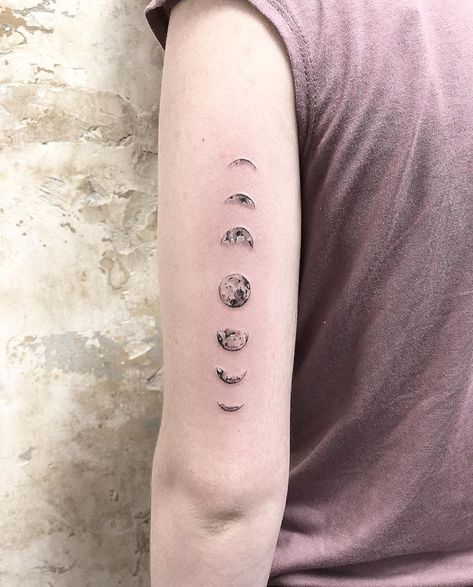 “this to shall pass” represented as moon phases 🖤  #moonphase #moontattoo #finelinetattoo #thistooshallpass #moonink #fineline #tattoo Moon Passes Tattoo, Fine Line Tattoo Moon Phases, Moonphase Tattoo, Phase Tattoo, Moon Cycle Tattoo, Tricep Tattoos, Solar System Tattoo, Moon Phases Tattoo, Fineline Tattoo